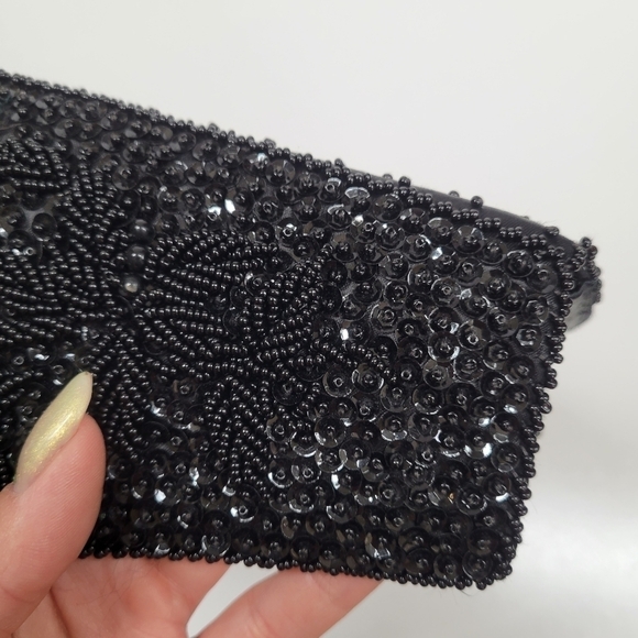 Vintage JEM Hand Made Sequin Beaded Envelope Clutch 1960s Retro Formal Black Eve - Picture 16 of 17